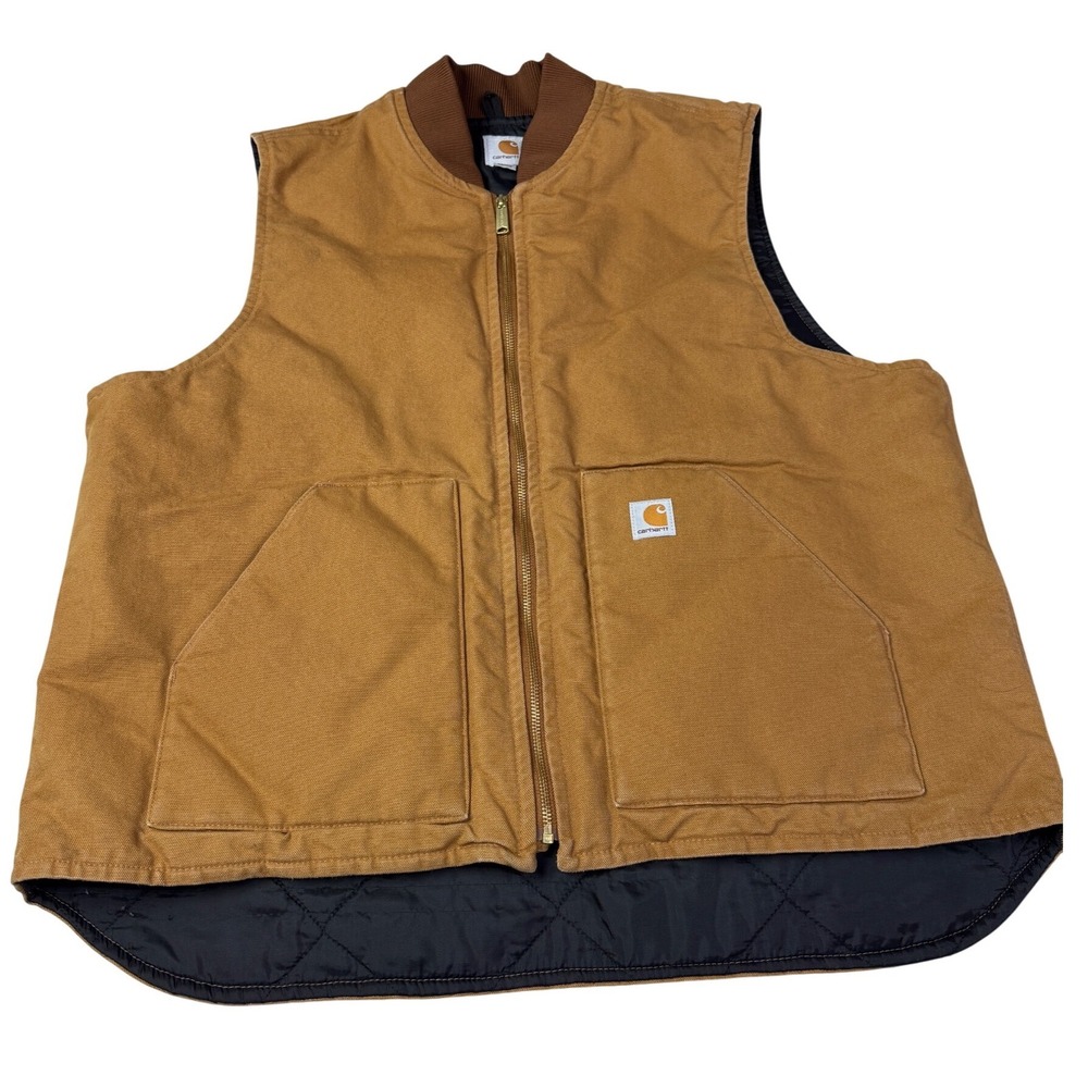 Carhartt Mens Duck Vest V01-BRN Brown Quilt Lined Canvas Workwear 2XL Tall